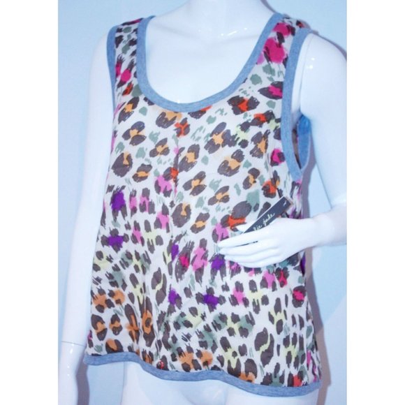 CHARLIE JADE Multi Leopard GREY Trim TOP Sleeveless RAYON M - Picture 1 of 1